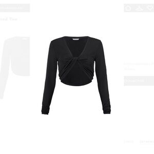 Cabi Black Long Sleeve Twist Front Top (Cropped)